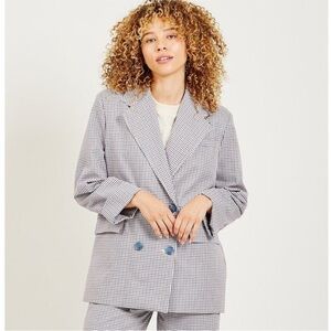 Rita Row sz L Camelia Double Breasted Check Blazer Jacket Cotton
